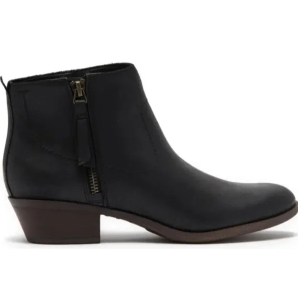NWT Lucky Brand Leather Blandre Round Toe Zip Up Ankle Boots Black & Brown 7.5 - Picture 6 of 13
